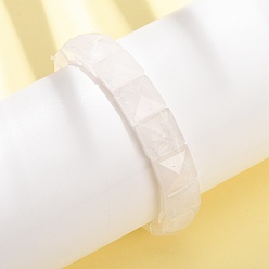 Хрусталь Эластичные браслеты из натуральных кварцевых кристаллов, подходящие как для мужчин, так и для женщин., прямоугольник граненый, бусины : 12x10x6 мм, внутренний диаметр: 2.24 дюйм (5.7 см)