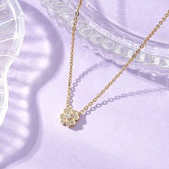 Золотой Латунные ожерелья с подвеской в виде клевера из прозрачного кубического циркония с микропаве, 304 женские ожерелья-цепочки из нержавеющей стали, золотые, 15.35 дюйм (39 см)