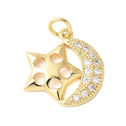 Луна Латунные микро проложить кубического циркония подвески, без кадмия и без свинца, с целью перехода в кольце, реальный 18 k позолоченный, луна, 17x16x3 мм, отверстие : 3.5 мм