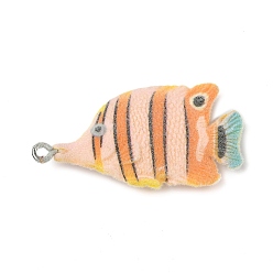 Сэнди Коричневый Подвески из флокированной смолы, рыба, с платиновыми железными петлями, песчаный коричневый, 39.5x20x6.5 мм, отверстие : 1.8 мм