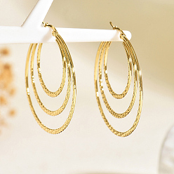 Ring 201 201 Тройные серьги-кольца из нержавеющей стали, реальный 18 k позолоченный, кольцо, 50 мм