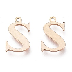 Letter S Вакуумное покрытие pvd 304 подвески из нержавеющей стали, лазерная резка, алфавит, розовое золото , letter.s, 12.5x8x0.8 мм, отверстие : 1 мм