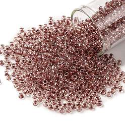 (342) Inside Color Crystal/Indian Red Lined Toho runde Rocailles, japanische Rocailles, (342) Innenfarbe Kristall / Indian Red gefüttert, 8/0, 3 mm, Bohrung: 1 mm, über 222pcs / Flasche, 10 g / Flasche