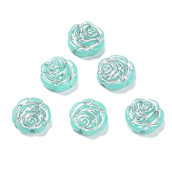 Aquamarine Opaque Acrylic Beads, Metal Enlaced, Rose, Aquamarine, 13.5x14x4.5~5mm, Hole: 1.6mm, about 950pcs/500g