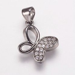 Черный Цвет Металла Латуни циркония кубической подвески, бабочки прелести, металлический черный , 12x14x2.5 мм, отверстие : 3.5x5 мм