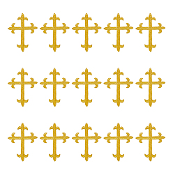 Золотистый Аппликация с вышивкой металлической нитью из полиэстера, швейные украшения, религия крест, золотые, 96x72x1 мм