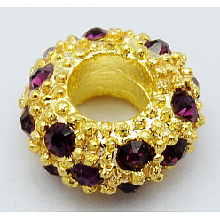 Аметист Европейские бусины, сплав, стразы , бусины с большим отверстием, золото , аметист, 11x6 мм, отверстие : 5 мм