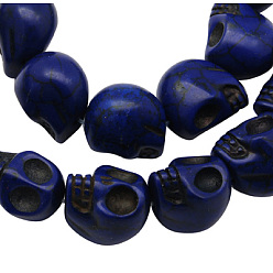 Dark Blue Synthetic Howlite Beads, for Halloween, Skull, Dark Blue, 18x17mm, Hole: 1mm, about 180pcs/kg