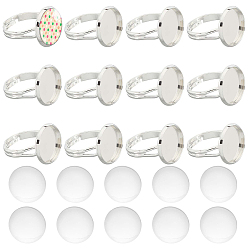 Серебро Наборы для изготовления колец для пальцев своими руками, включая регулируемые настройки латунного кольца, прозрачный полукруглый стеклянные кабошоны, серебряные, 3 мм, внутренний диаметр: 12 мм