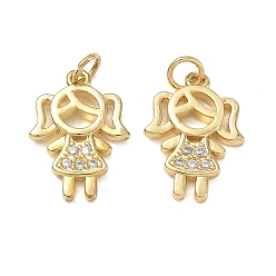 Real 18K Gold Plated Brass Micro Pave Clear Cubic Zirconia Pendants, Girl Charms, Rack Plating, Cadmium Free & Lead Free, Real 18K Gold Plated, 19x13.5x2mm, Hole: 3.5mm