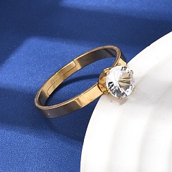 Круглые 304 женские перстни из нержавеющей стали с кубическим цирконием, золотые, круглые, 6 мм, внутренний диаметр: 18 мм