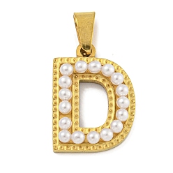 Letter D Ионное покрытие (ip) 304 подвески из нержавеющей стали, с ABS имитации жемчуга, Буква D, 17x12.5x3 мм, отверстие : 6x3 мм