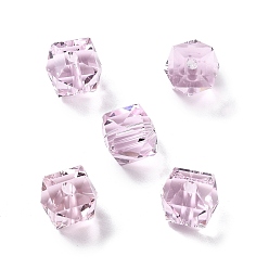 Бледно-Розовый Имитация Австрийские кристаллические шарики, к 9 стекло, квадратный граненый, розовый жемчуг, 10x10x10 мм, отверстие : 1.8 мм