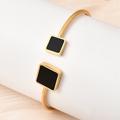 Золотой Квадратные 304 браслеты-манжеты из нержавеющей стали с эмалью, браслеты на концах для женщин, ионное покрытие (ip), долговечный, золотые, внутренний диаметр: 2.01x2.24 дюйм (5.1x5.7 см)