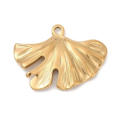 Настоящее золото 18K 304 подвески из нержавеющей стали, ионное покрытие (ip), очарование листьев гинкго, реальный 18 k позолоченный, 22.5x30x3 мм, отверстие : 2 мм