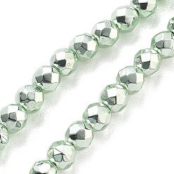 Аквамарин Гальванические нити из синтетических немагнитных гематитовых бусин, круглые, граненые, аквамарин, 6x5.5 мм, отверстие : 1 мм, около 68~72 шт / нитка, 15.59~15.98'' (39.6~40.6 см)