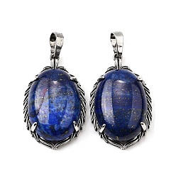 Ляпис-Лазурь Крашеные природные лазурит подвески, латунные овальные подвески, античное серебро, 33.5~34x21x10 мм, отверстие : 8x5 мм