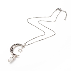 Белый Нефрит Пуля из натурального белого нефрита с подвеской в виде луны и звезды из сплава, ювелирные изделия с драгоценными камнями для женщин, 17.83 дюйм (45.3 см)