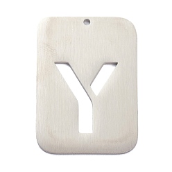 Letter Y Anlaufgeschützt 304 Anhänger aus Edelstahl, Rechteck mit Alphabet, hohl, letter.y, 32x22x1 mm, Bohrung: 1.5 mm