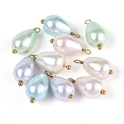 (52) Непрозрачная лаванда Подвески из перламутрового стекла с жемчужинами, слеза, с 304 петлей из нержавеющей стали, реальный 18 k позолоченный, ионное покрытие (ip), разноцветные, 15.5~17x8 мм, отверстие : 1.4~1.8 мм