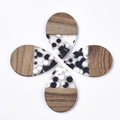 Clear Resin & Walnut Wood Pendants, Teardrop, Clear, 47.5~48x31.5x3mm, Hole: 2mm