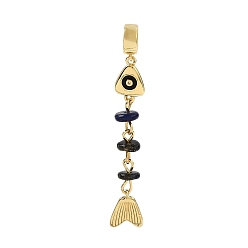 Lapis Lazuli Brass Pave Cubic Zirconia Clear Cubic Zirconia & Natural Lapis Lazuli & Enamel European Dangle Charms, Large Hole Charms, Fish, Rack Plating, Long-Lasting Plated, Cadmium Free & Lead Free, Real 18K Gold Plated, 54.5mm, Hole: 5.5mm