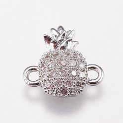 Платина Латунные микро проложить кубических ссылки циркония, ананасы / ананас, прозрачные, платина, 10x10x2.5 мм, отверстие : 1 мм