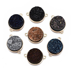 (52) Непрозрачная лаванда Соединители звеньев натурального агата друзы, с выводами из латуни свет золота, окрашенные, плоско-круглые, разноцветные, 24x18x6.5~7.5 мм, отверстие : 1.8 мм