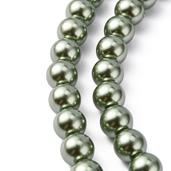 Dark Olive Green Eco-Friendly  Dyed Glass Pearl Round Bead Strands, Cotton Cord Threaded, Dark Olive Green, 8mm, Hole: 0.7~1.1mm, about 52pcs/strand, 15 inch