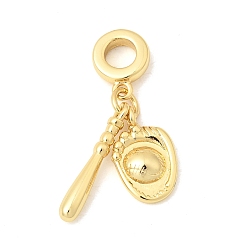 Настоящее золото 18K Спортивные латунные европейские подвески, подвески в виде бейсбольной биты, перчатки и большого отверстия, долговечный, без кадмия и без свинца, стойки покрытие, реальный 18 k позолоченный, 31.5 мм, отверстие : 4.5 мм