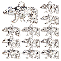 Античное Серебро 40 шт. Подвески из сплава в тибетском стиле, без кадмия и без свинца, медведь, античное серебро, 15x24x5.5 мм, отверстие : 2 мм