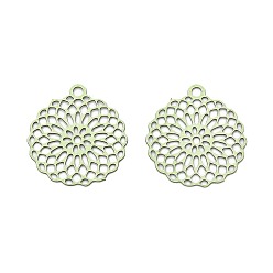 Темный Морско-зеленый Полые подвески из нержавеющей стали, окрашенные аэрозольной краской., круглые подвески с цветочным рисунком, темно-зеленый, 430 мм, отверстие : 14.5x13x0.3 мм