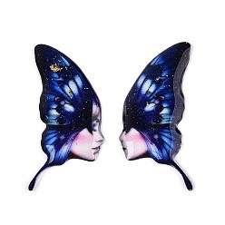 Средно-синий Крылья бабочки из эпоксидной смолы с кабошонами в виде женского лица, с золотой фольгой и блестками, светло-синий, 37x17.5x2 мм