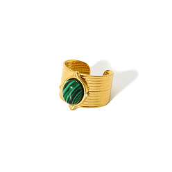 Малахит 304 Кольца-манжеты из нержавеющей стали с драгоценными камнями, золотые, овальные, внутренний диаметр: 15~20 мм