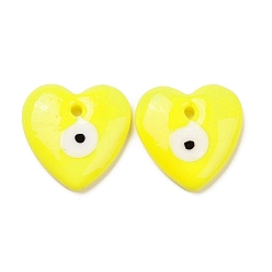 Yellow Handmade Evil Eye Lampwork Pendants, Heart, Yellow, 36x35x7.5mm, Hole: 3.5mm