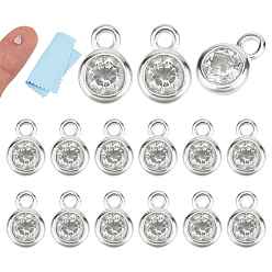 Серебро 15 шт. 925 плоские круглые подвески из стерлингового серебра с прозрачными кубическими цирконами, с замшевой тканью из поликарбоната квадратной серебряной полировальной салфеткой, серебряные, 1 мм, отверстие : 5x3.7x1.8 мм