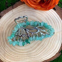 Бирюза Сплав клипы коготь волос, с естественной зеленый авантюрин, бабочка, аксессуары для волос для женщин и девочек, бирюзовые, 80x50x20 мм