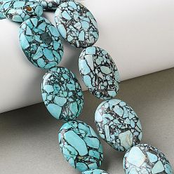 Bleu Ciel Perles de jaspe impérial synthétiques, teint, Ovale Plat, bleu ciel, 25~25.5x18~19x7.5~8mm, Trou: 1.2mm, Environ 16 pcs/chapelet, 15.94'' (40.5 cm)