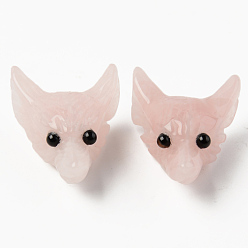 Розовый Кварц Природного розового кварца подвески, сверху просверленные бусы, с глазком из черного оникса, голова волка, 30.5x23.5x11.5~13 мм, отверстие : 2 мм