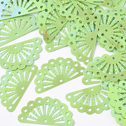 Зелено-Желтый Аксессуары для орнаментов, пластиковые пайетки / блестки из пвх, AB цвет, вентилятор, зеленый желтый, 15x29x0.5 мм, Отверстие : 1.2 мм , около 5000 шт / 500 г