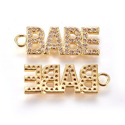 Золотой Латунные микро проложить кубического циркония подвески, слово детка, прозрачные, золотые, 30x10x2 мм, отверстие : 3 мм