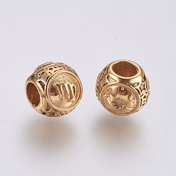 Золотой 316 европейские бусины из хирургической нержавеющей стали, бусины с большим отверстием, ионное покрытие (ip), рондель, Дева, золотые, 10x9 мм, отверстие : 4 мм
