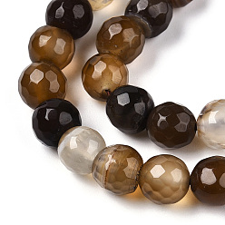 Saddle Brown Natural Striped Agate/Banded Agate Beads Strands, Dyed, Faceted, Round, Saddle Brown, 8mm, Hole: 1.2mm, about 45pcs/strand, 15.3 inch