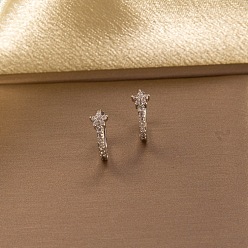 Серебро Латунные серьги-кольца из прозрачного кубического циркония, цветок, серебряные, 11 мм