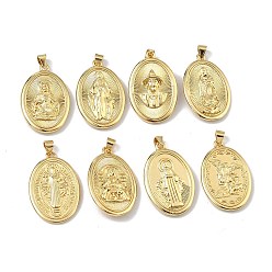 Настоящее золото 18K Религия латунные подвески, овальные амулеты, долговечный, без кадмия и без свинца, стойки покрытие, реальный 18 k позолоченный, 30~31x20x2~7 мм, отверстие : 3.5x4.5 мм