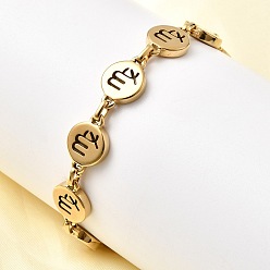 Дева 12 созвездия 304 браслеты из нержавеющей стали, ионное напыление (IP) для женщин, плоско-круглые, реальный 18 k позолоченный, Дева, 8-3/8 дюйм (21.4 см)