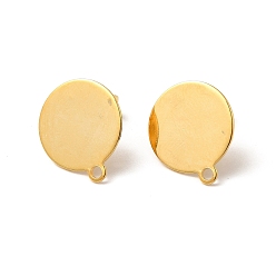 Настоящее золото 24K 201 Выводы серьги из нержавеющей стали шпилька, с 304 штифтом из нержавеющей стали, горизонтальной петлей и фрикционными ушными гайками, плоско-круглые, реальный 24 k позолоченный, 16x14 мм, отверстие : 1.6 мм, штифты : 0.7 мм