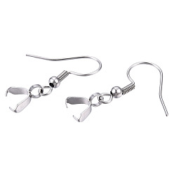 Stainless Steel Color 304 Stainless Steel Hooks, Ear Wire, with Ice Pick Pinch Bails, Stainless Steel Color, 27x20mm, 21 Gauge, Pin: 0.7mm