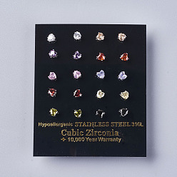 (52) Непрозрачная лаванда Кубического циркония серьги, с 304 фурнитурой из нержавеющей стали, сердце, разноцветные, 13.5x4 мм , штифт: 0.6 мм