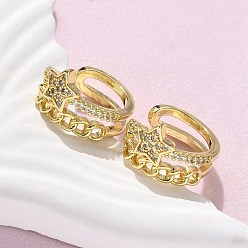 Звезда Латунные серьги-манжеты из прозрачного кубического циркония, стойки покрытие, долговечный, без свинца и без кадмия, реальный 18 k позолоченный, звезда, 14x9.5 мм